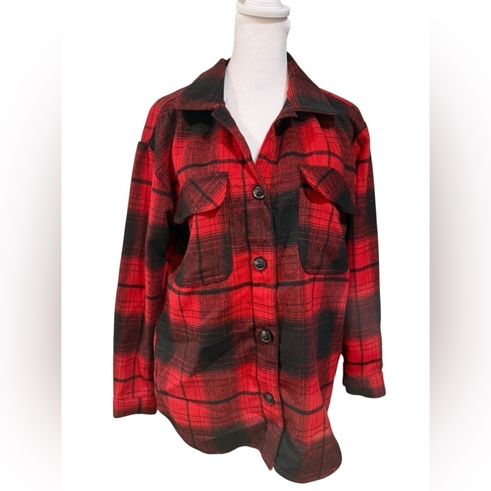 No Boundaries Red and Black Plaid Utility Shacket NWT size Small
